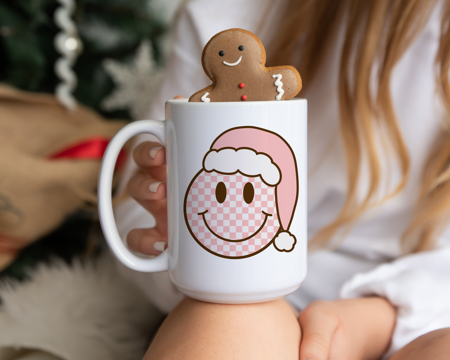 Checkered Christmas Smiley Mug
