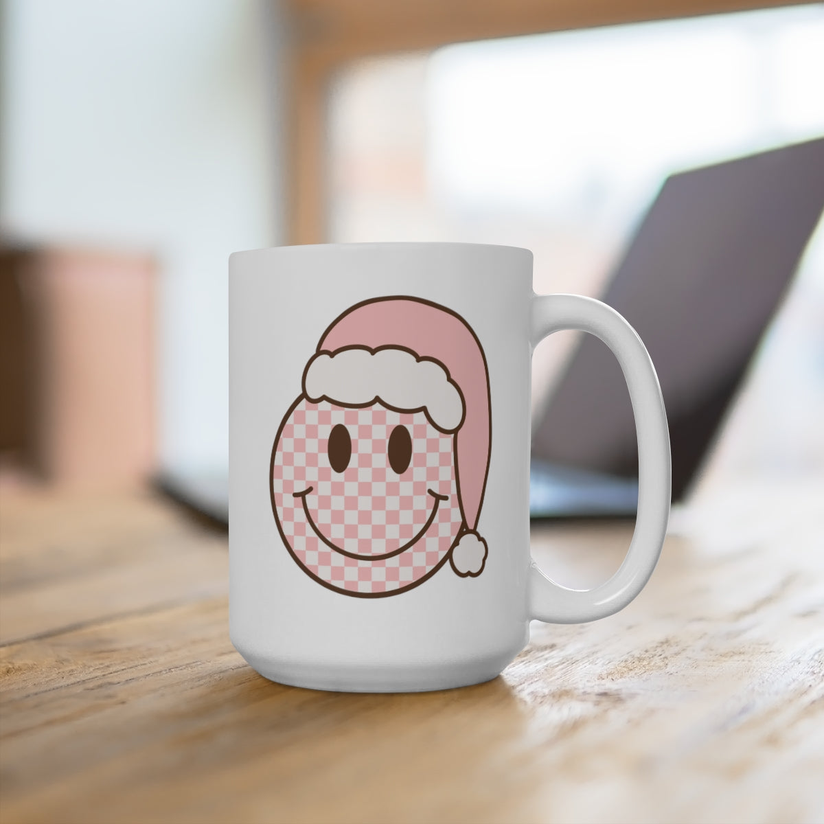 Checkered Christmas Smiley Mug