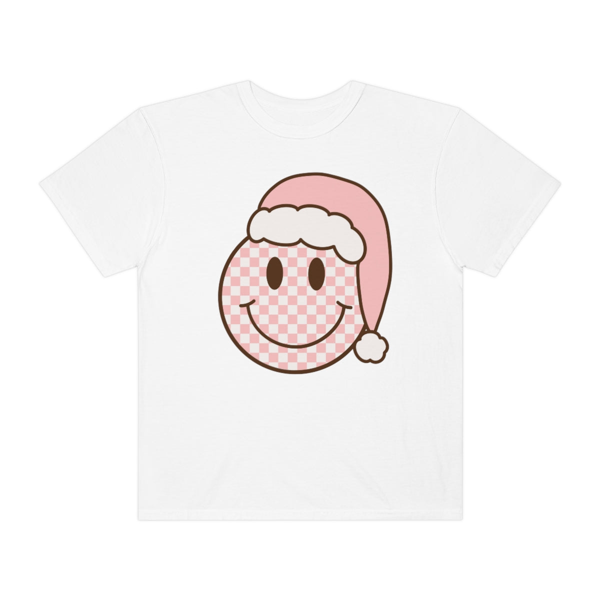 Checkered Christmas Smiley Unisex Garment-Dyed T-shirt